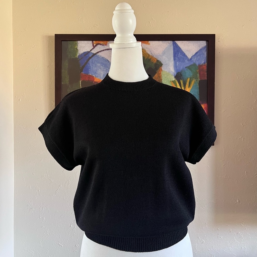St John Separates | Black Mock Neck Short Sleeve Top Size Large
